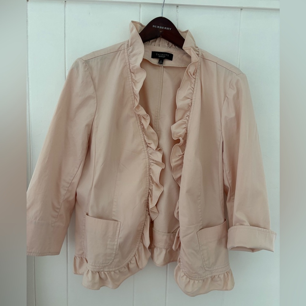Talbots Jacket Tailored Short Blush Pink Ruffle Trim size 16